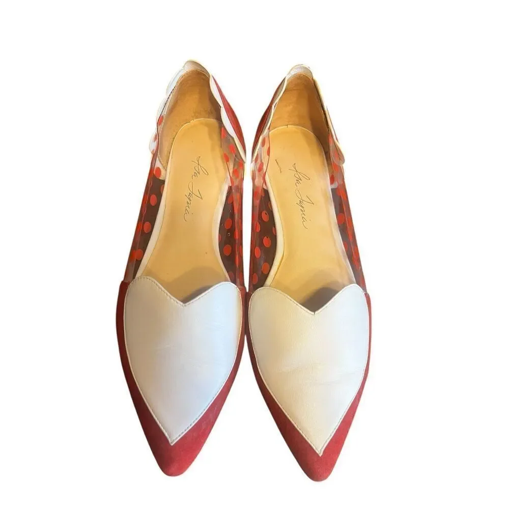 Isa Tapia red white hearts leather pointed toe slip on ballet flats 8.5 loafers
